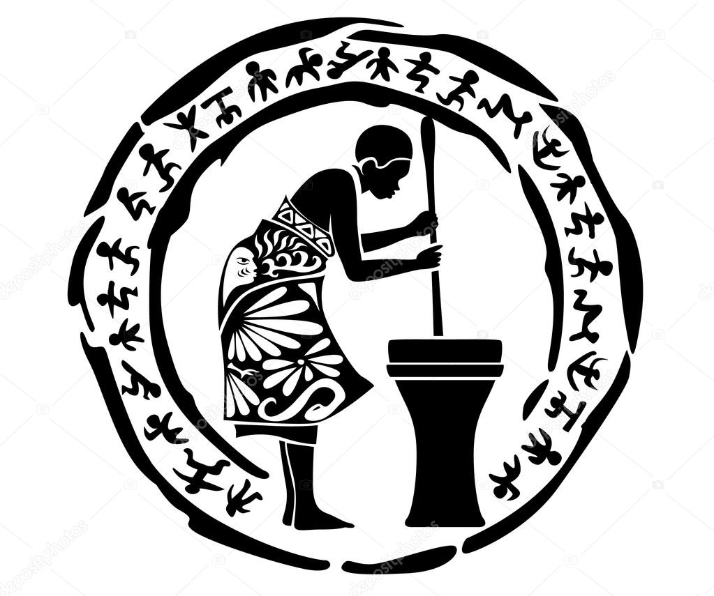 Vector tribal african woman, illustration, tattoo stamp