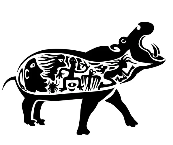 Hippo tattoo stamp — Stock Vector