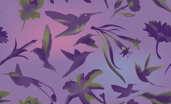 Colibri och blommor seamless mönster — Stock vektor