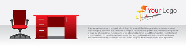 Реклама мебели со столом и стулом
