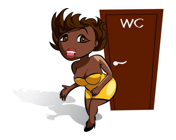 Siyah kadın WC bekliyor — Stok Vektör