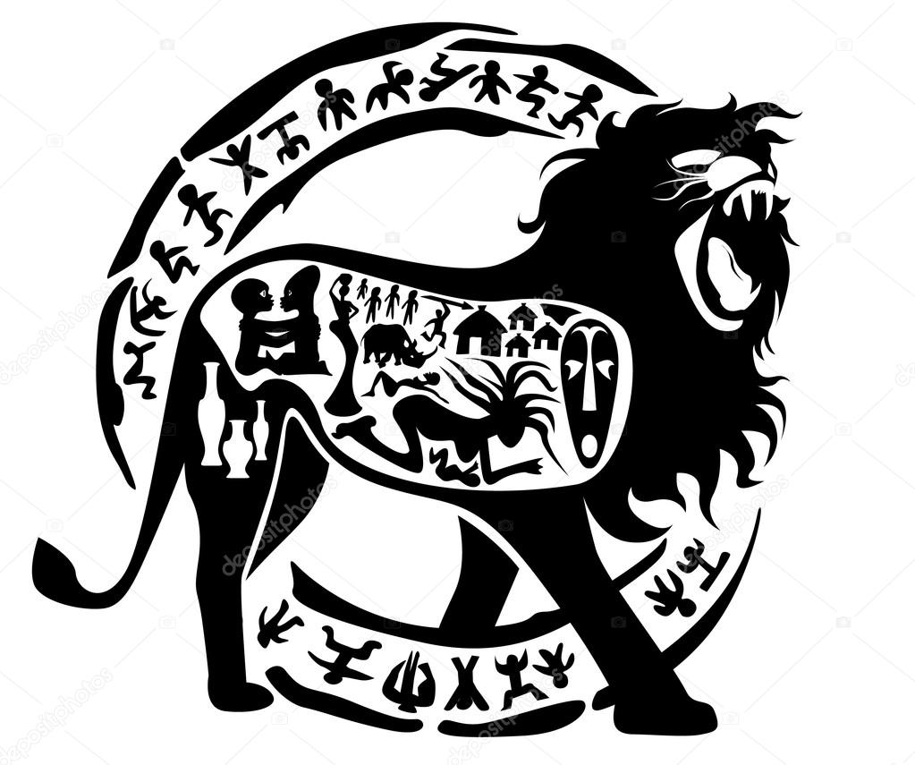 Vector tribal lion illustration, tattoo stamp