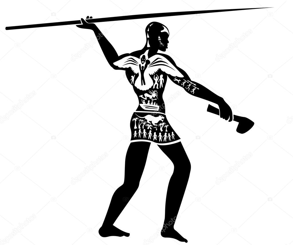 Vector tribal african man, hunter illustration, tattoo stamp - simple
