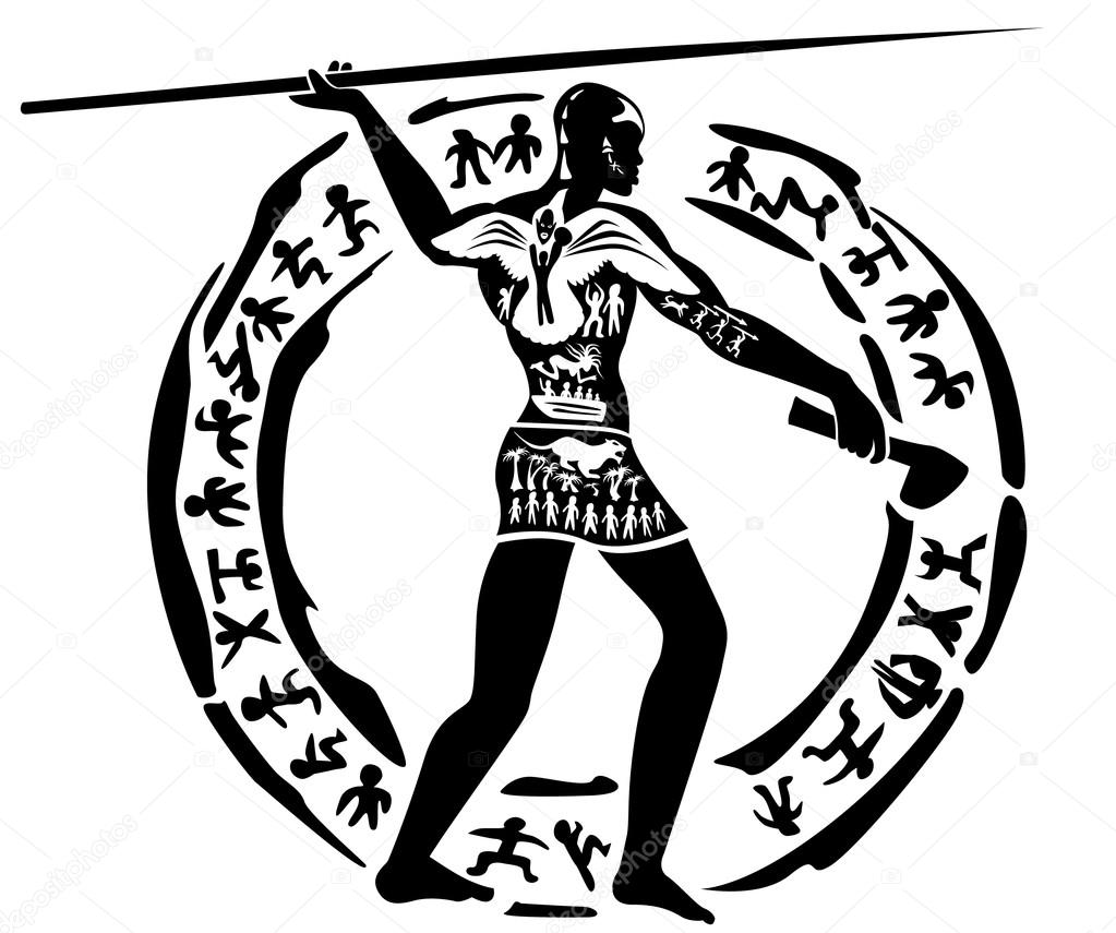Vector tribal african man, hunter illustration, tattoo stamp - simple