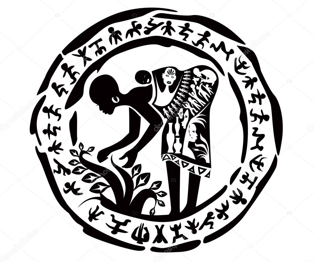 Vector tribal african woman, illustration, tattoo stamp