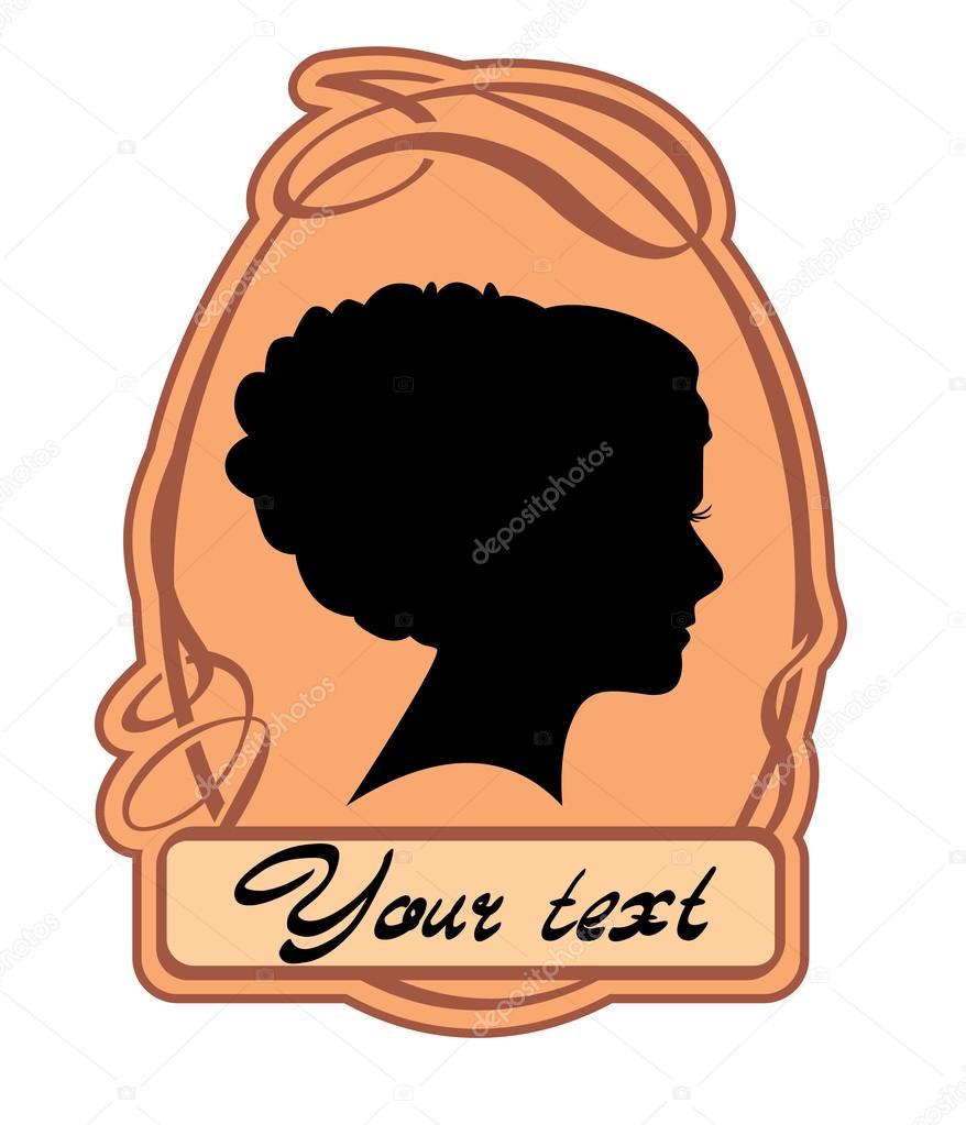 Cameo. Retro female silhouette vector frame