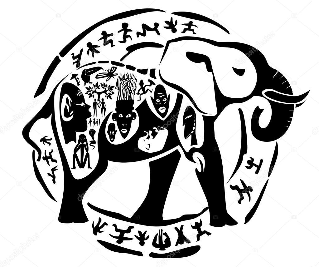 Vector tribal elephant, illustration, tattoo stamp