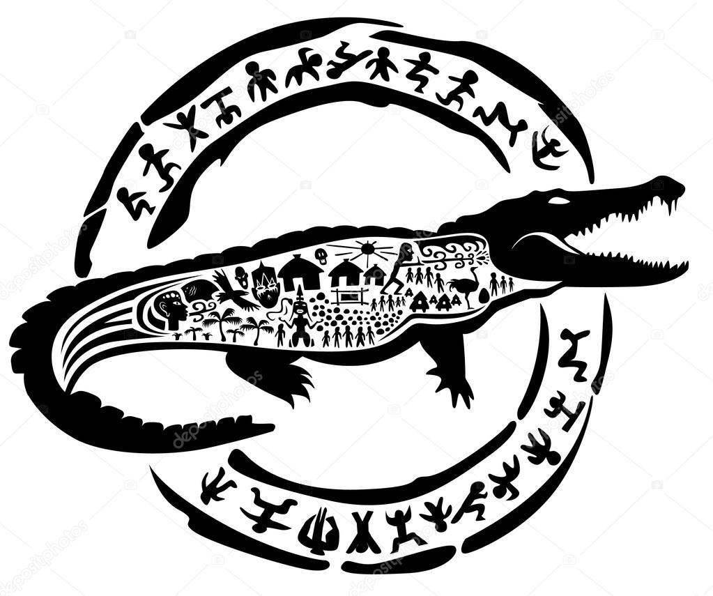 Vector tribal crocodile, alligator, caiman, illustration, tattoo stamp