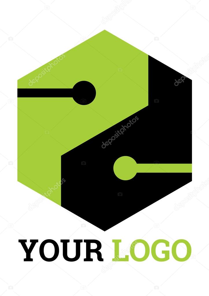 Techno yin yang logo, green vector logotype asian symbol