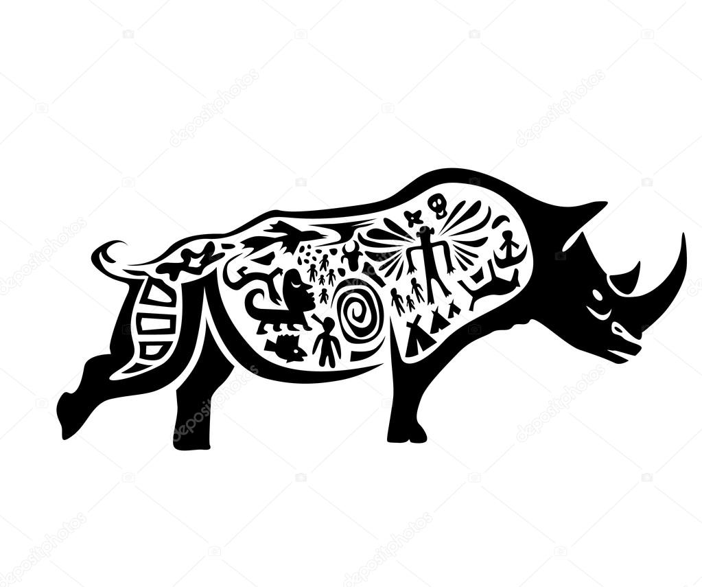 Vector tribal rhinoceros, illustration, tattoo stamp. simple