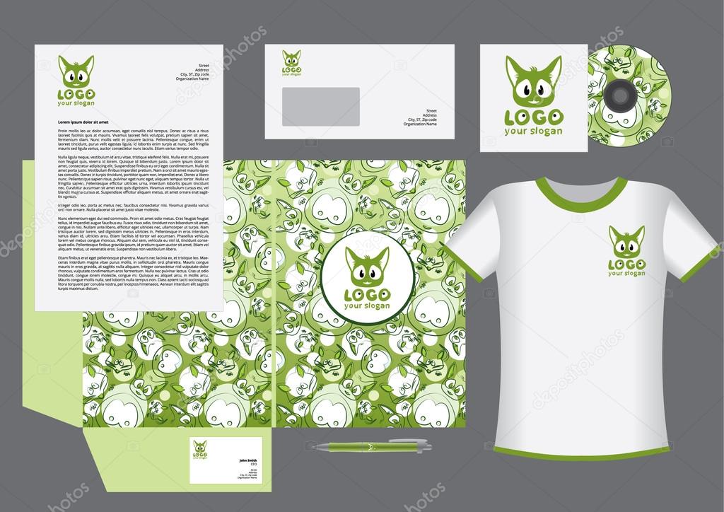 Pets vector corporate identity template design, cute animals logo, green