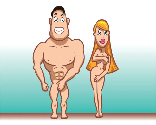 Pareja de jóvenes y hermosos personajes desnudos — Vector de stock