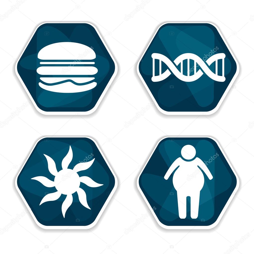 Blue vector cancer risk factors icons set