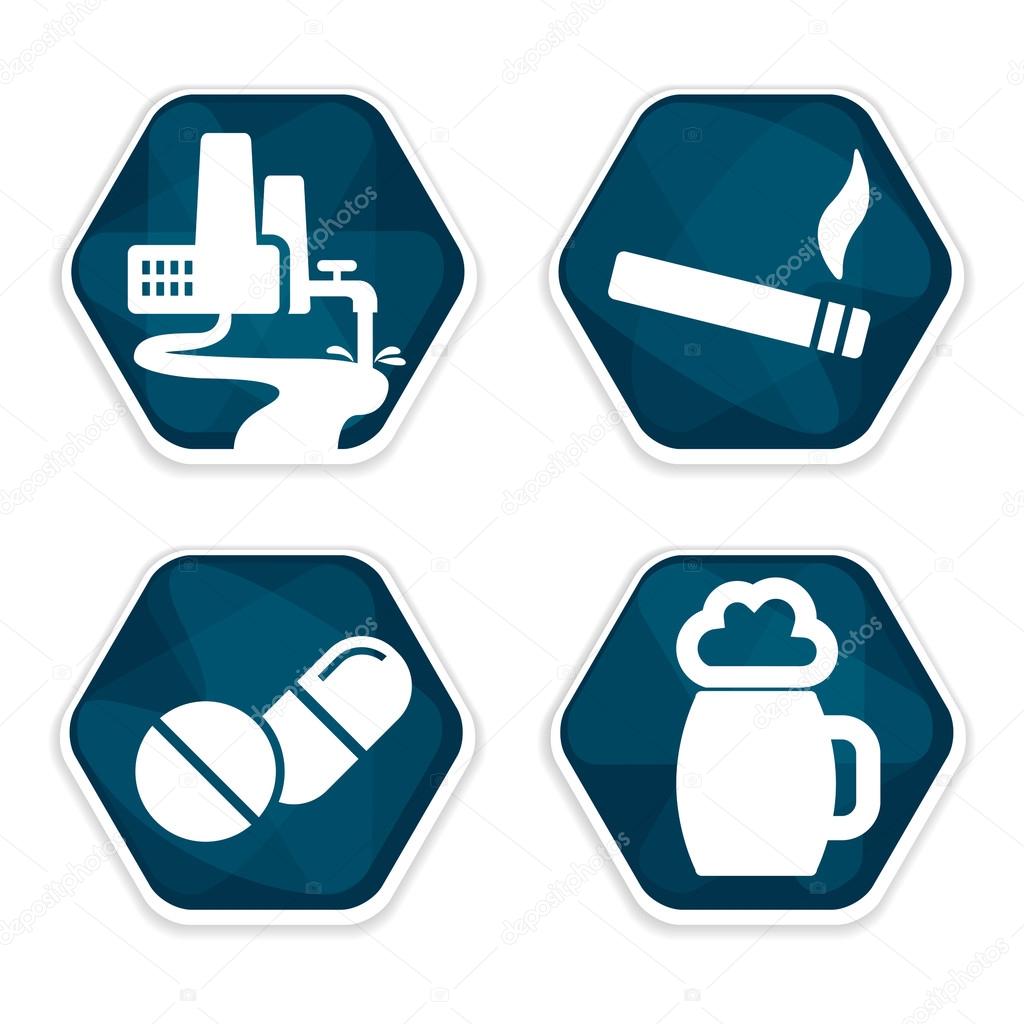 Blue vector cancer risk factors icons set