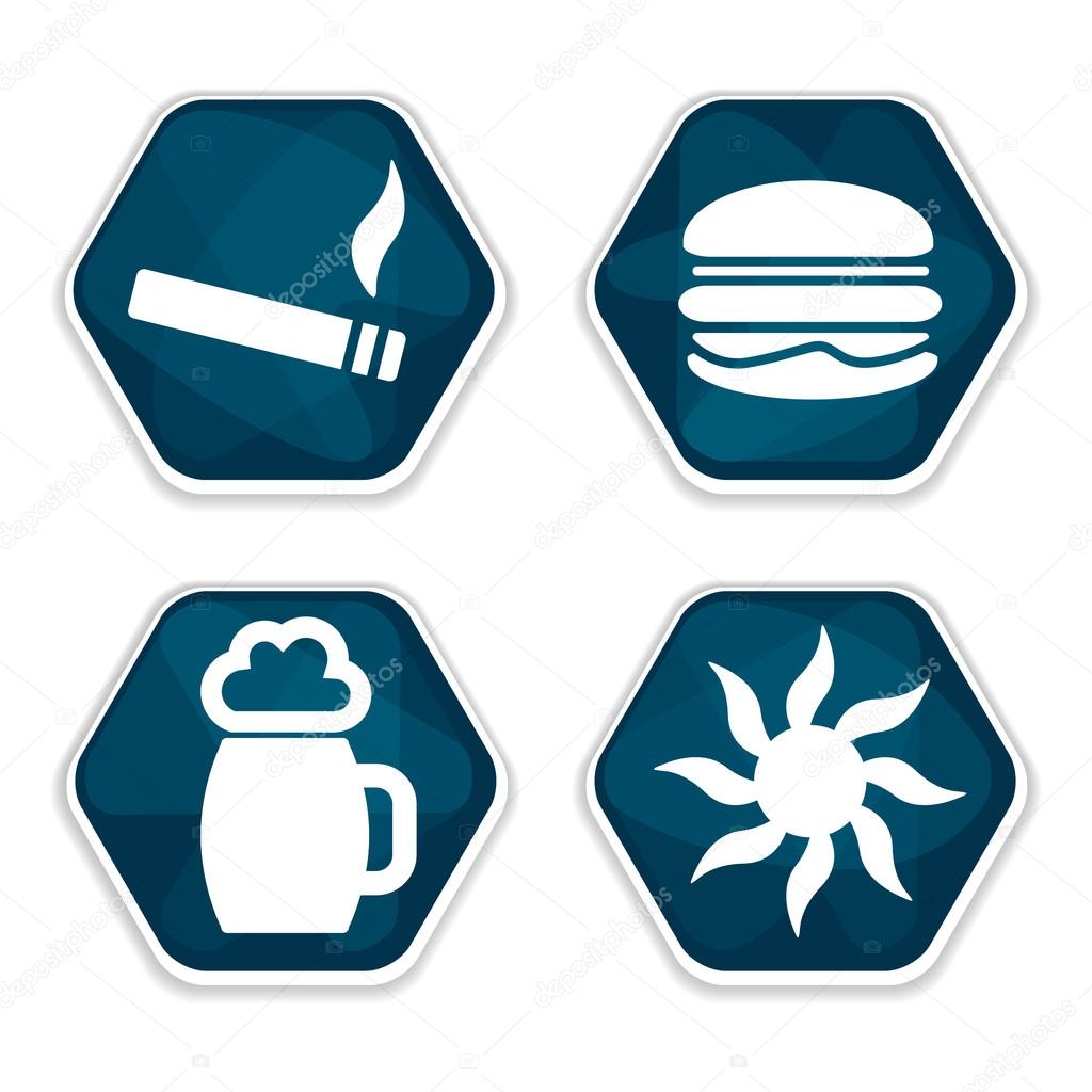 Blue vector cancer risk factors icons set