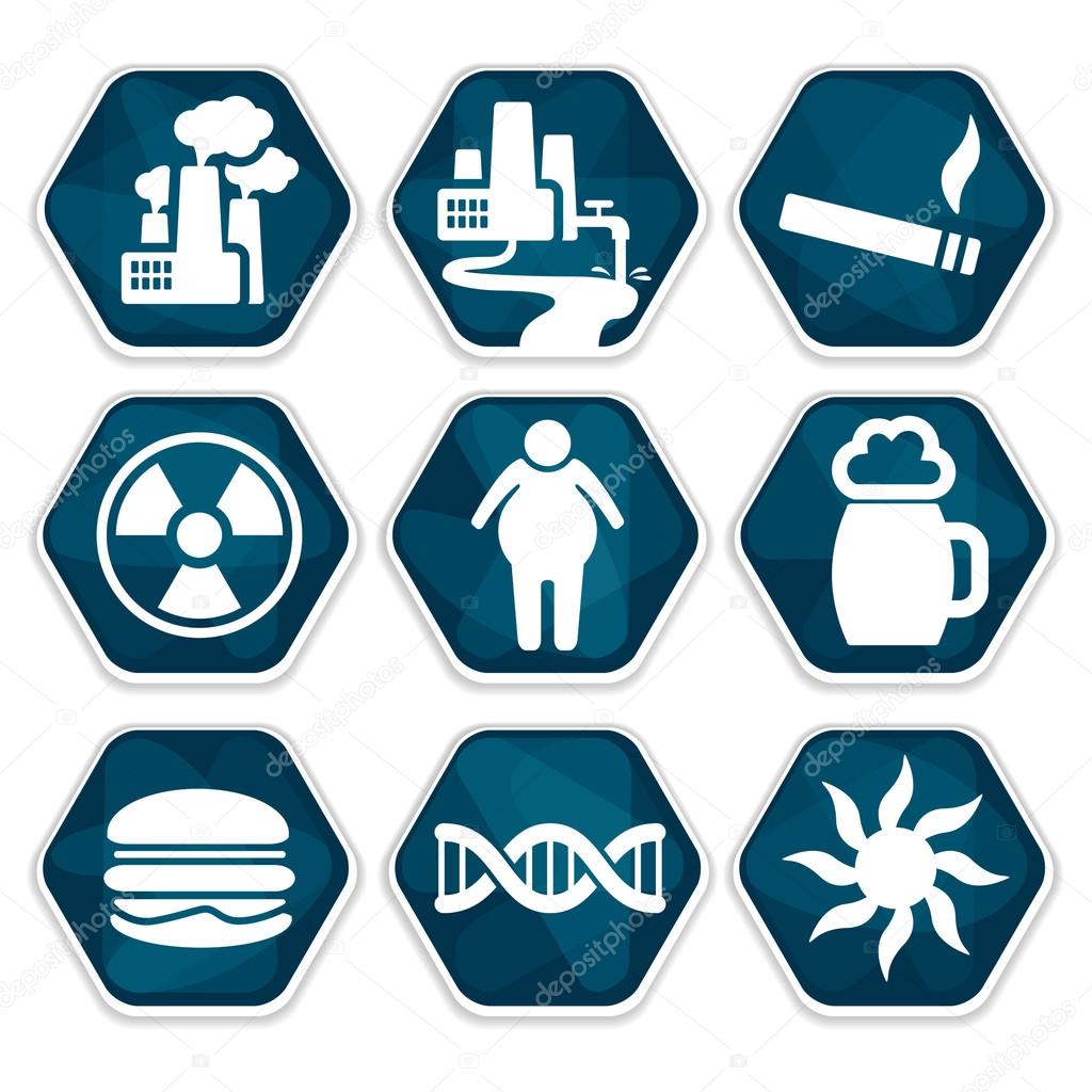 Cancer risk factors icons set