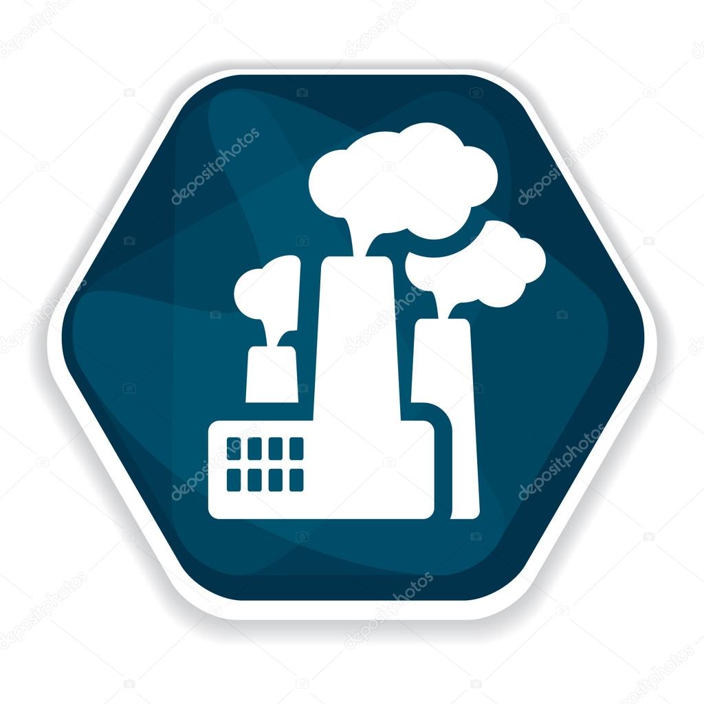 Blue factory vector icon, air pollution, smoke