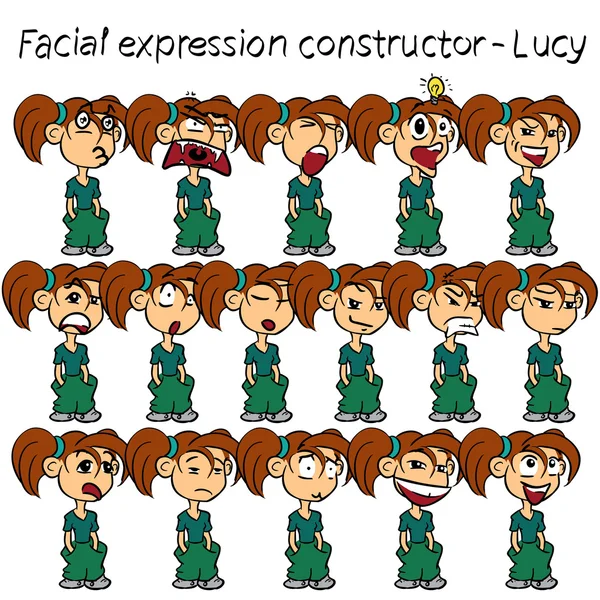 Facial Lucy expressions — Stock Vector