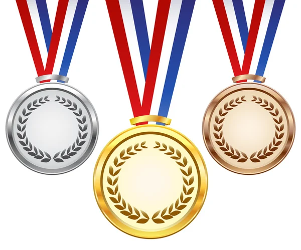 Medaglie d'oro, argento e bronzo — Vettoriale Stock