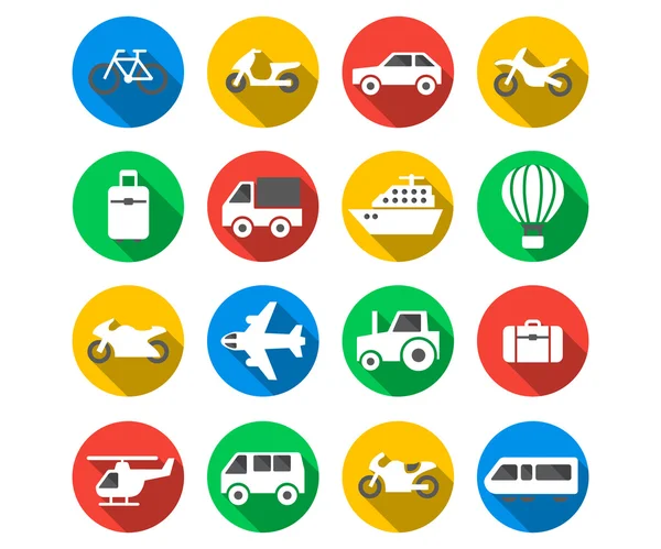 Conjunto de iconos planos de viaje y transporte Ilustración De Stock