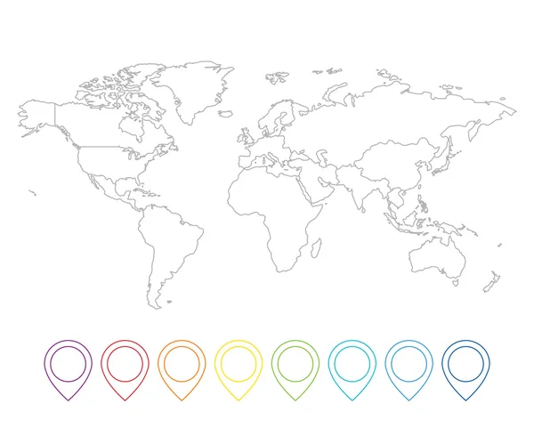 Satır işaretçisi harita Dünya Haritası ile — Stok Vektör