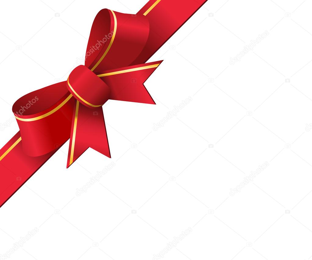 Red ribbon with bow on a white background