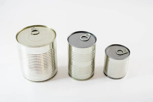 Las Latas Aluminio Nuevas Sin Etiquetar Mantendrán Comida Durante Años — Foto de Stock