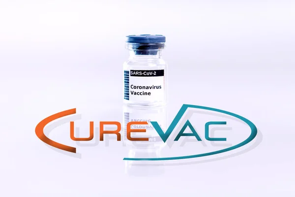 Valencia Spain January 2021 Curevac New Coronavirus Vaccine Approved Logo — Stock Photo, Image