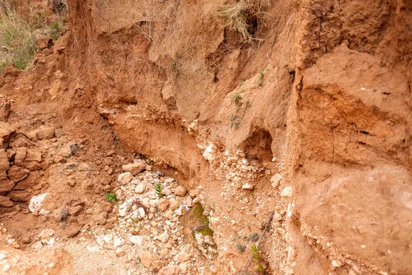 Detalle Frontal Diferentes Estratos Capas Roca Tierra Una Pendiente —  Fotos de Stock