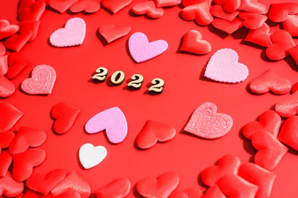 Fundo Vermelho Com Corações Espaço Para Texto Amor Para Valentine — Fotografia de Stock