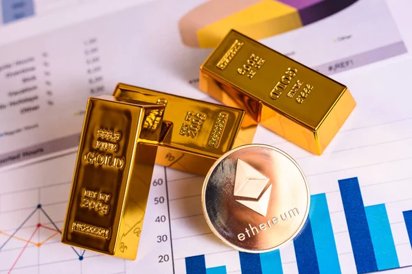 Ethereum Cryptocurrency Gains Value Gold Which Has Appreciated Investment Markets — Stock Photo, Image