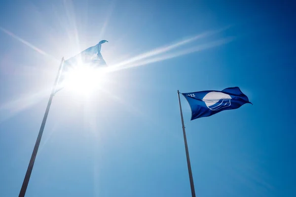Валенсія Іспанія Липня 2021 Офіційний Синій Прапор Найбільш Туристичних Пляжах — стокове фото