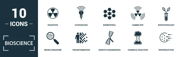 Set Icone Bioscienza Raccolta Elementi Semplici Come Gene Chimica Microrganismo — Vettoriale Stock