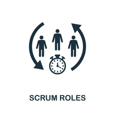 Scrum Roles ikonu. Çevik metot koleksiyonundan yaratıcı element işareti. Şablonlar, bilgi grafikleri ve daha fazlası için tek renkli Scrum Rolleri simgesi.