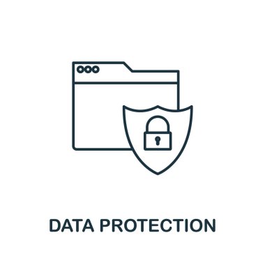Veri koruma ikonu. Gdpr koleksiyonundan satır biçimi ögesi. Şablonlar, bilgi grafikleri ve daha fazlası için İnce Veri Koruma simgesi