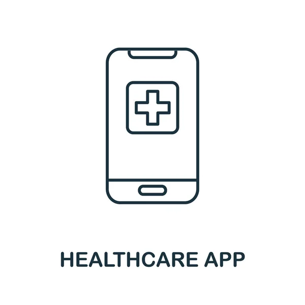 Ícone Healthcare App Elemento Linha Simples Coleção Cuidados Saúde Digital —  Vetores de Stock