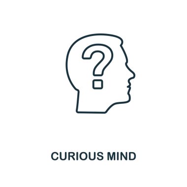 Meraklı Zihin ikonu. Kişilik koleksiyonundan basit bir satır ögesi. Şablonlar, bilgi grafikleri ve daha fazlası için Meraklı Zihin simgesi.