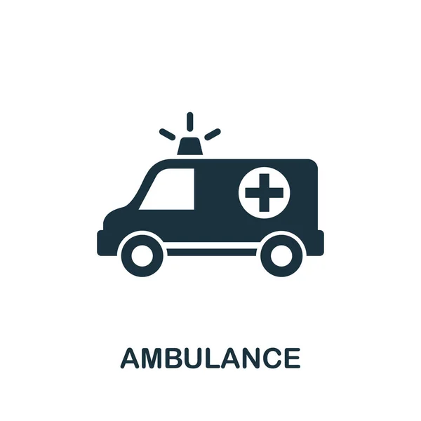 Icona dell'ambulanza. Elemento semplice della collezione di servizi medici. Icona di ambulanza monocromatica riempita per modelli, infografiche e banner — Vettoriale Stock