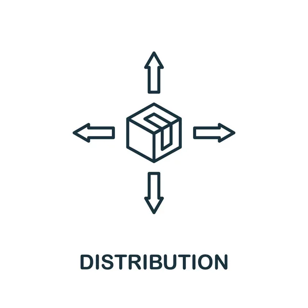 Icono de línea de distribución. Elemento de estilo fino de la colección de administración de empresas. Icono de distribución simple para diseño web, aplicaciones y software — Vector de stock