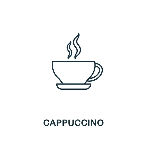 カプチーノアイコン。コーヒーショップのアイコンコレクションからの細い線のシンボルデザイン。UIとUX 。ウェブとモバイルのための創造的なシンプルなカプチーノアイコン — ストックベクタ