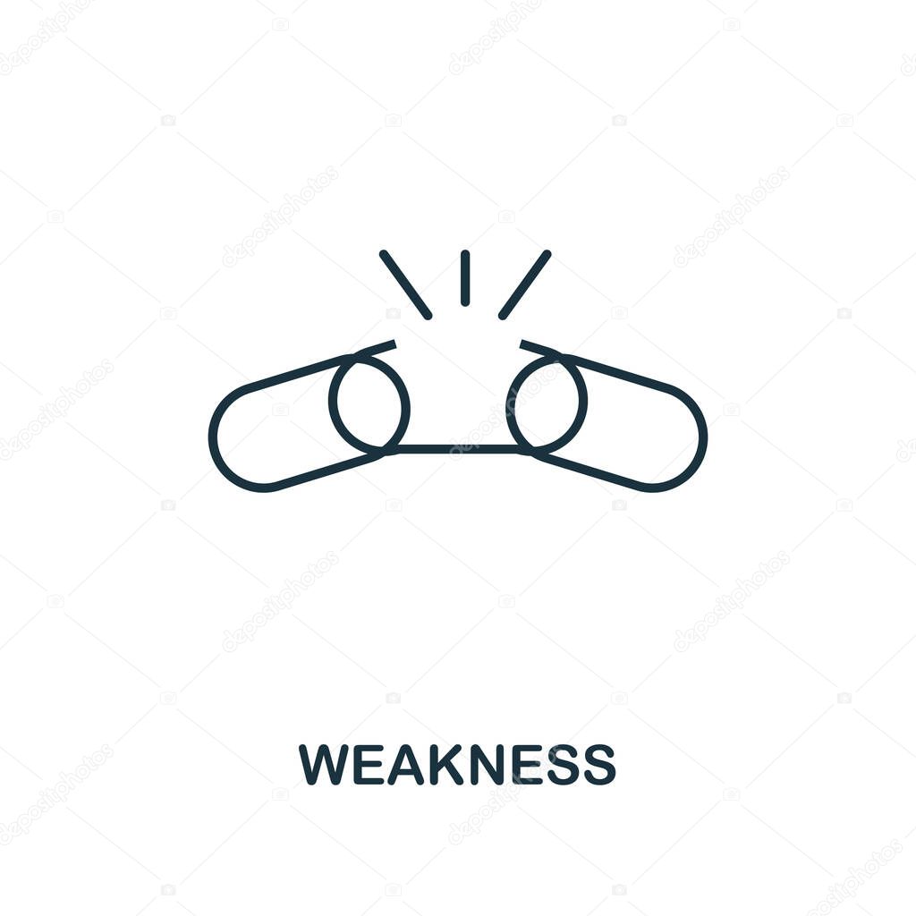 Weakness icon. Line style element from business strategy collection. Thin Weakness icon for web design, software and infographics.