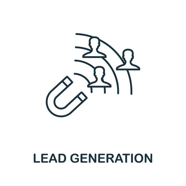 Lead Generation icona del contorno. Elemento concettuale sottile della collezione di icone dei contenuti. Icona Creative Lead Generation per applicazioni mobili e utilizzo web — Vettoriale Stock