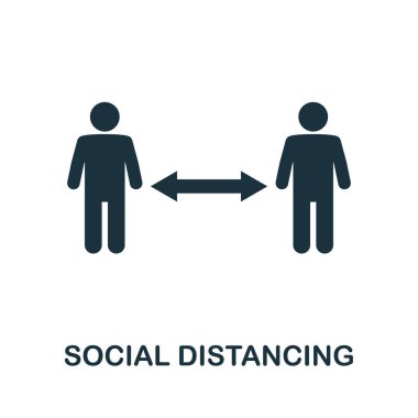 Sosyal Mesafe simgesi. Yeni normallik koleksiyonundan monokrom unsuru. Sancaklar, bilgi grafikleri ve şablonlar için sosyal uzaklık simgesi.