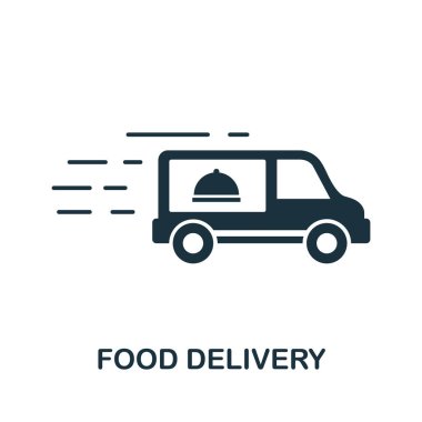 Yemek teslimatı ikonu. Yeni normallik koleksiyonundan monokrom unsuru. Pankartlar, bilgi grafikleri ve şablonlar için gıda dağıtım simgesi.