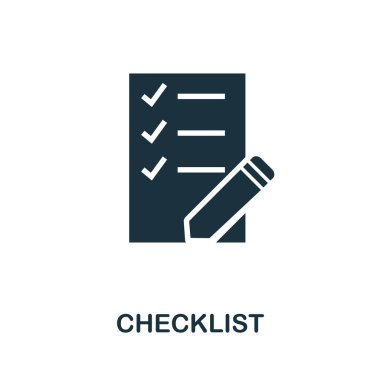 Kontrol listesi simgesi. Basit yaratıcı unsur. Şablonlar, bilgi grafikleri ve pankartlar için doldurulmuş monokrom Kontrol Listesi simgesi