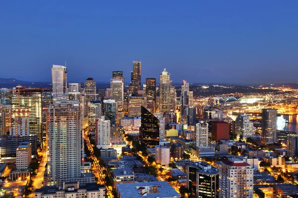 Seattle Skyline Aérienne Au Crépuscule — Photo