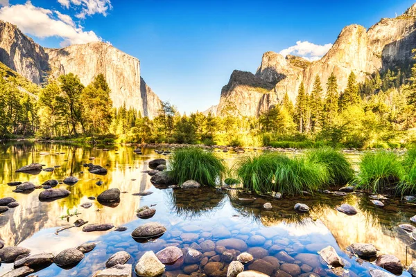 Illuminated Yosemite Valley Reflection Sunset Yosemite National Park California — Stock Photo, Image