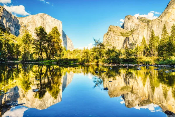 Illuminated Yosemite Valley Reflection Sunset Yosemite National Park California — Stock Photo, Image