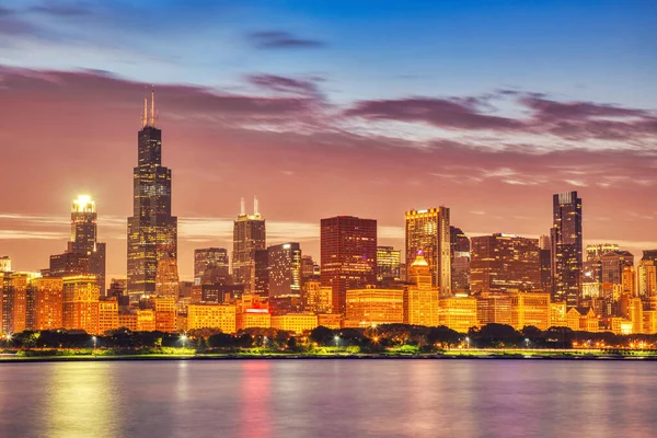 Chicago Skyline Epic Sunset Illinois — Foto de Stock