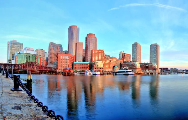 Boston Skyline with Financial District and Boston Harbor at Sunrise Panorama — Stock Photo, Image